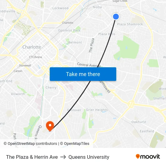 The Plaza & Herrin Ave to Queens University map