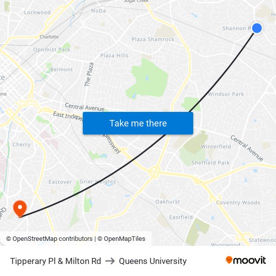 Tipperary Pl & Milton Rd to Queens University map