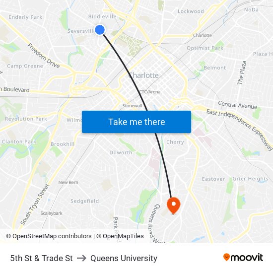 5th St & Trade St to Queens University map