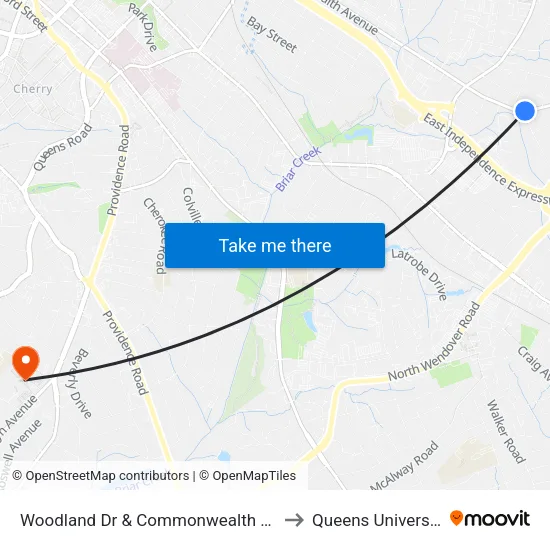 Woodland Dr & Commonwealth Ave to Queens University map