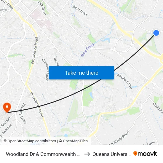 Woodland Dr & Commonwealth Ave to Queens University map