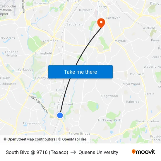 South Blvd @ 9716 (Texaco) to Queens University map