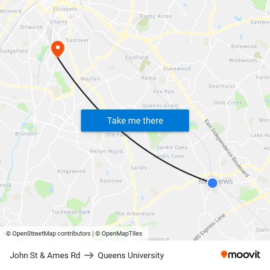 John St & Ames Rd to Queens University map