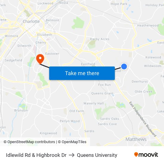 Idlewild Rd & Highbrook Dr to Queens University map