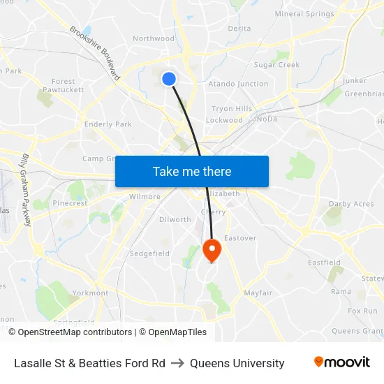 Lasalle St & Beatties Ford Rd to Queens University map