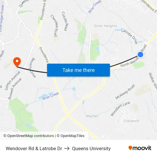 Wendover Rd & Latrobe Dr to Queens University map