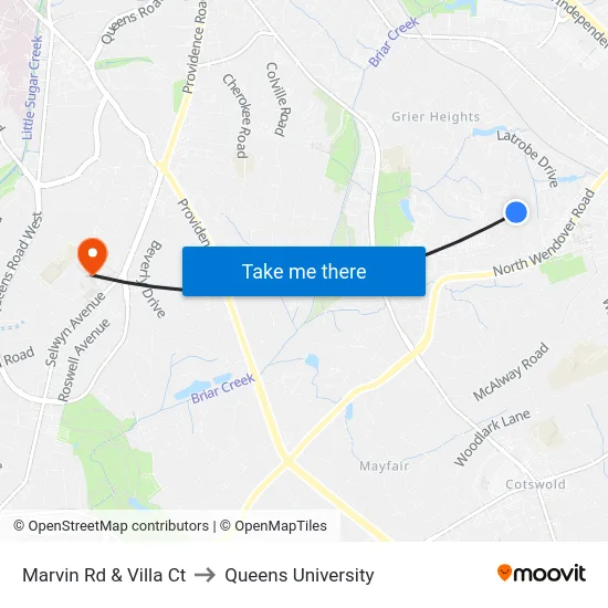 Marvin Rd & Villa Ct to Queens University map