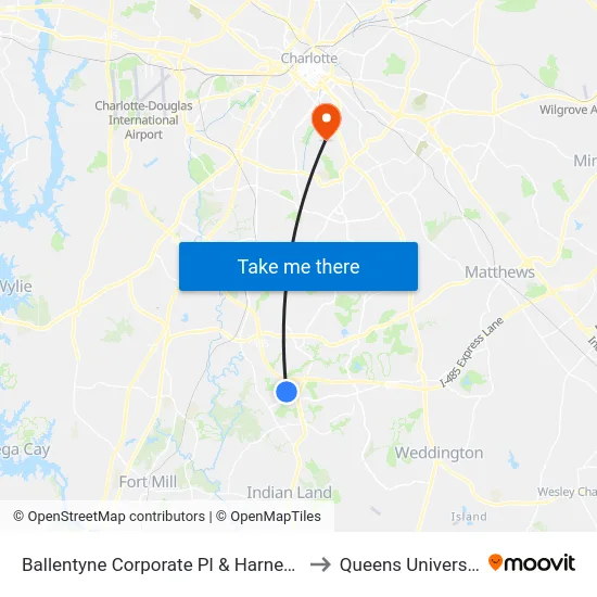 Ballentyne Corporate Pl & Harney Dr to Queens University map