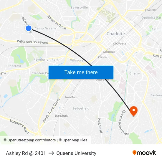 Ashley Rd @ 2401 to Queens University map