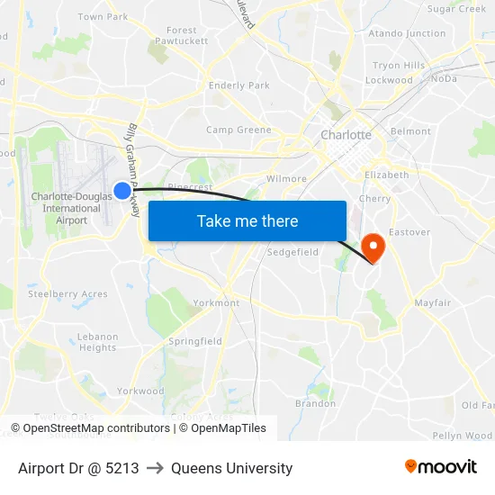 Airport Dr @ 5213 to Queens University map