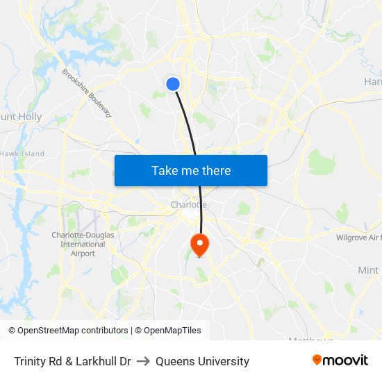 Trinity Rd & Larkhull Dr to Queens University map