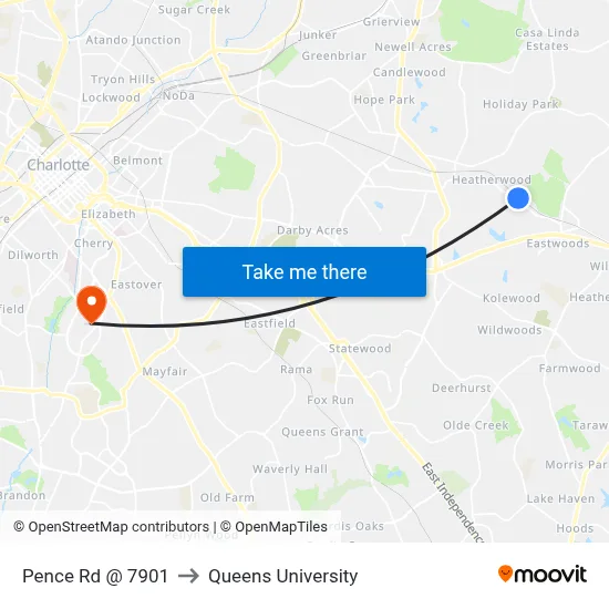 Pence Rd @ 7901 to Queens University map