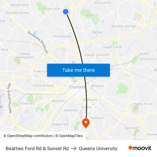 Beatties Ford Rd & Sunset Rd to Queens University map