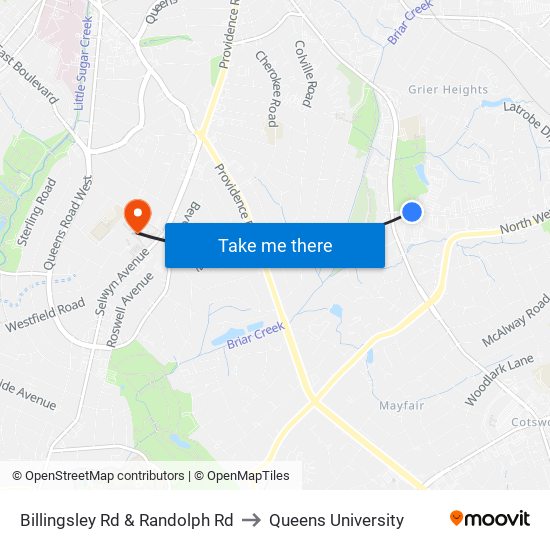 Billingsley Rd & Randolph Rd to Queens University map