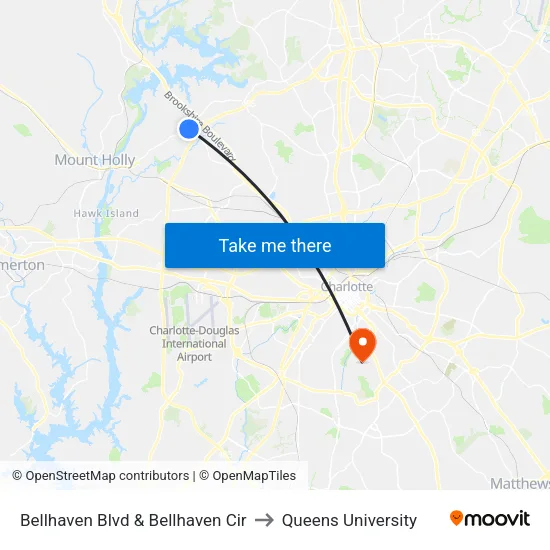Bellhaven Blvd & Bellhaven Cir to Queens University map