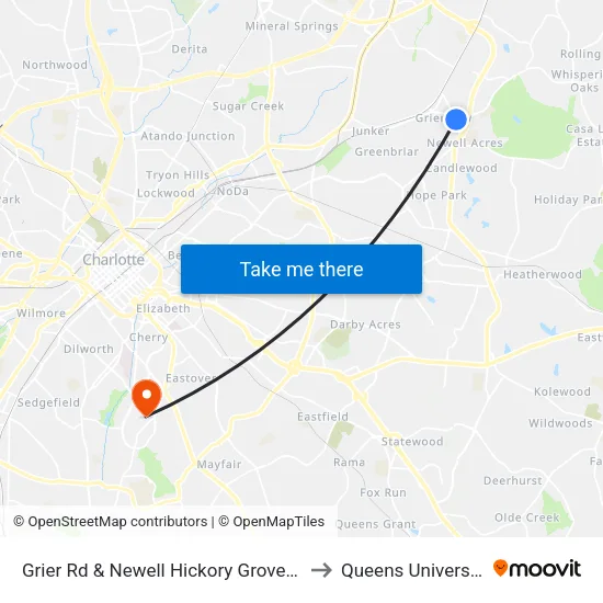 Grier Rd & Newell Hickory Grove Rd to Queens University map