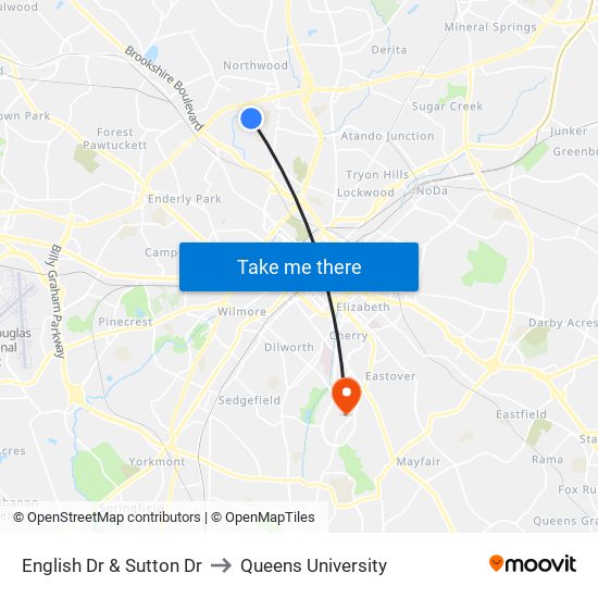 English Dr & Sutton Dr to Queens University map