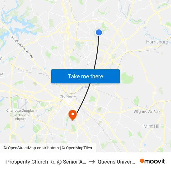 Prosperity Church Rd @ Senior Apts. to Queens University map