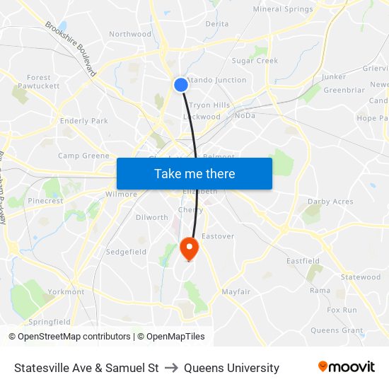 Statesville Ave & Samuel St to Queens University map