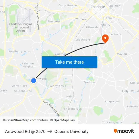 Arrowood Rd @ 2570 to Queens University map