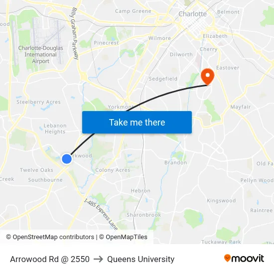 Arrowood Rd @ 2550 to Queens University map