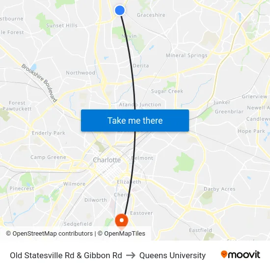 Old Statesville Rd & Gibbon Rd to Queens University map