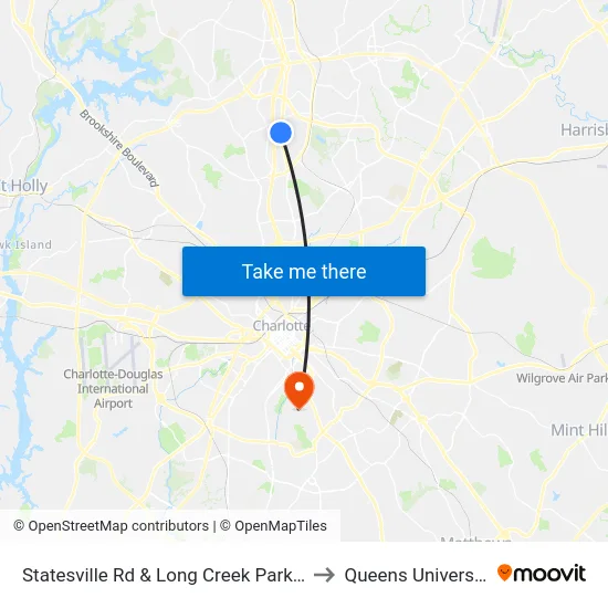 Statesville Rd & Long Creek Park Dr to Queens University map