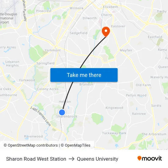 Sharon Road West Station to Queens University map