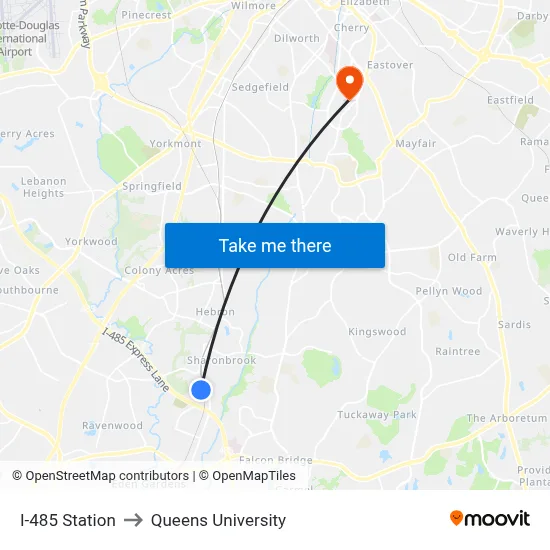 I-485 Station to Queens University map