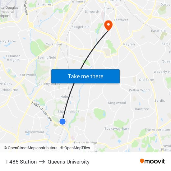 I-485 Station to Queens University map