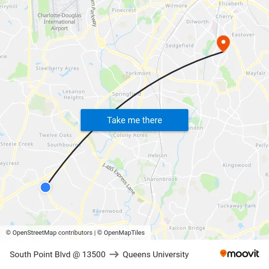South Point Blvd @ 13500 to Queens University map