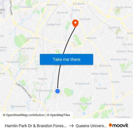 Hamlin Park Dr & Brandon Forest Dr to Queens University map