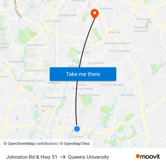 Johnston Rd & Hwy 51 to Queens University map
