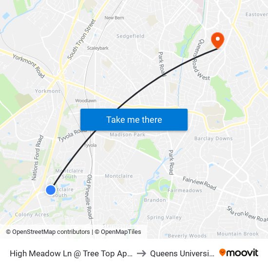 High Meadow Ln @ Tree Top Apts to Queens University map
