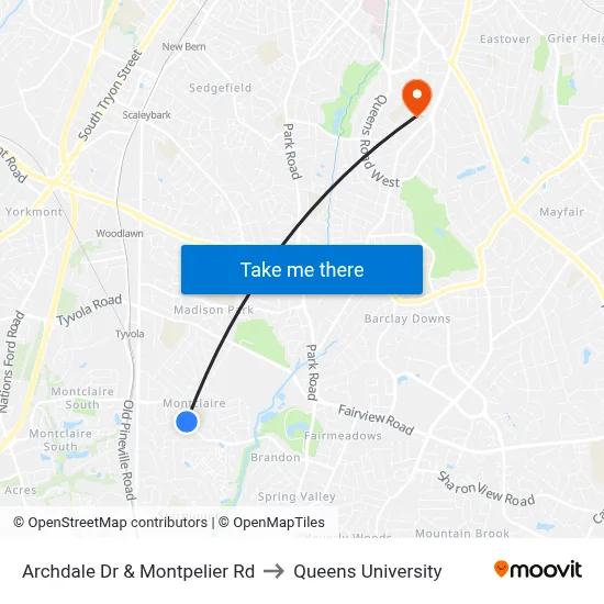 Archdale Dr & Montpelier Rd to Queens University map