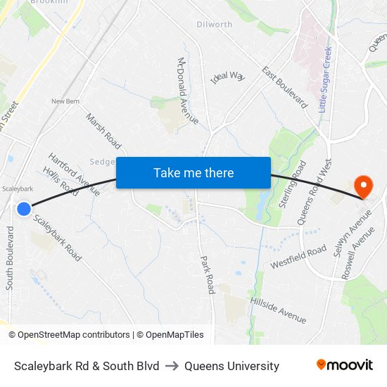 Scaleybark Rd & South Blvd to Queens University map