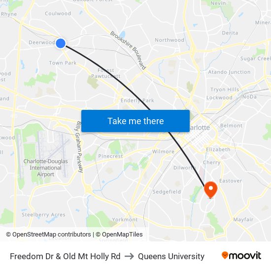 Freedom Dr & Old Mt Holly Rd to Queens University map