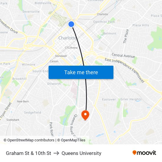 Graham St & 10th St to Queens University map