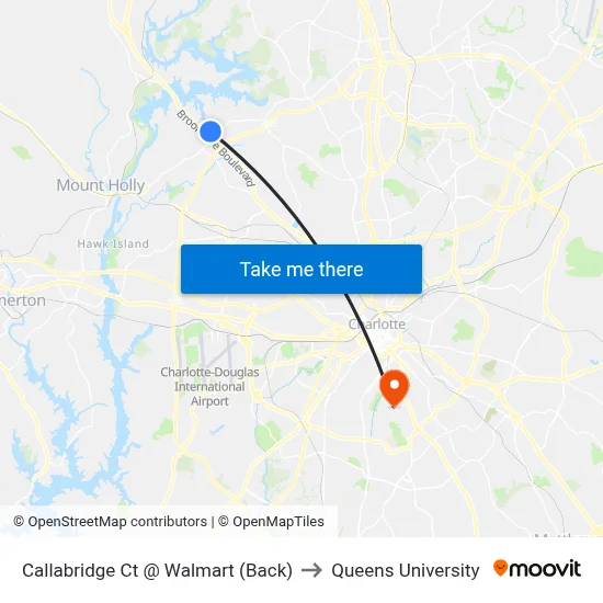 Callabridge Ct @ Walmart (Back) to Queens University map
