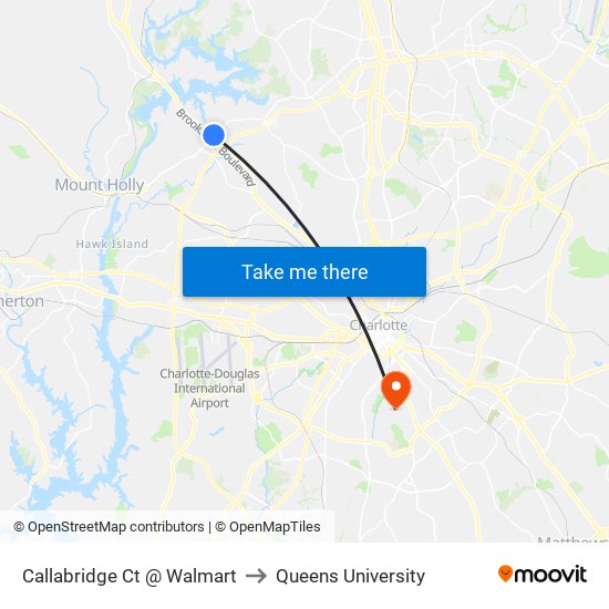 Callabridge Ct @ Walmart to Queens University map