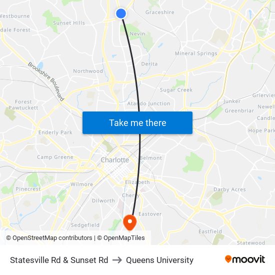 Statesville Rd & Sunset Rd to Queens University map