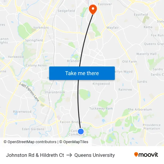 Johnston Rd & Hildreth Ct to Queens University map