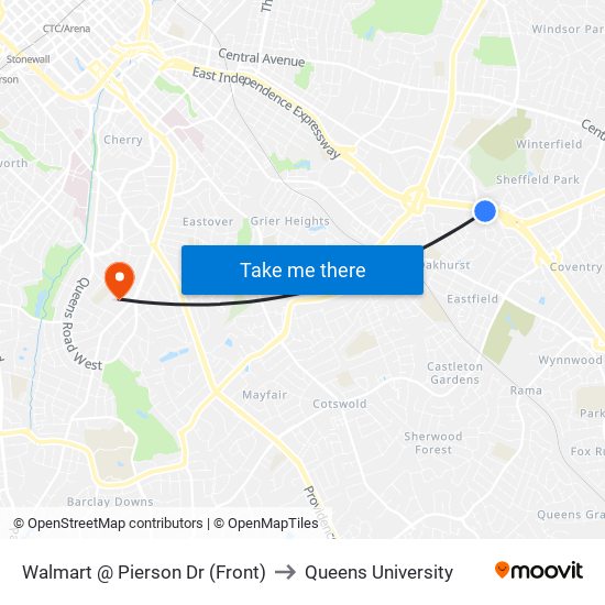 Walmart @ Pierson Dr (Front) to Queens University map