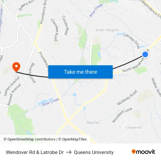 Wendover Rd & Latrobe Dr to Queens University map
