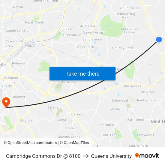 Cambridge Commons Dr @ 8100 to Queens University map