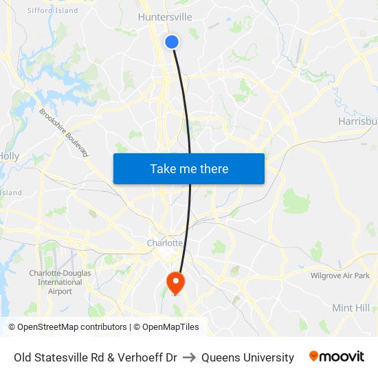 Old Statesville Rd & Verhoeff Dr to Queens University map