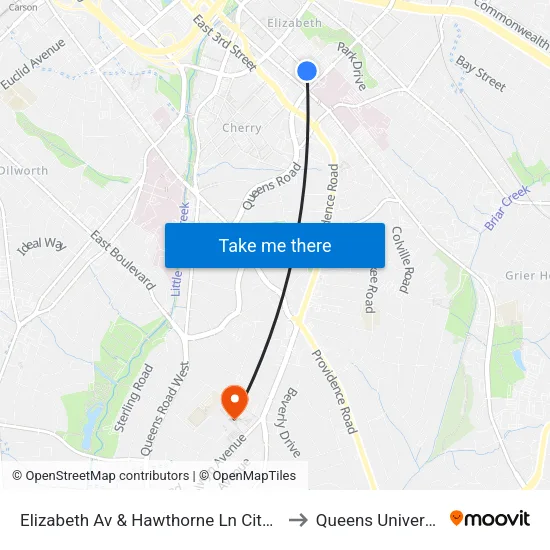 Elizabeth Av & Hawthorne Ln Citylynx to Queens University map