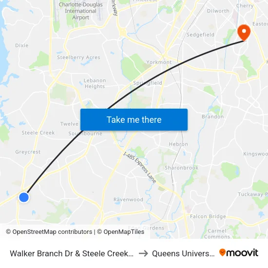 Walker Branch Dr & Steele Creek Rd to Queens University map