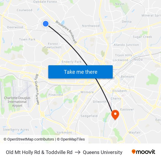 Old Mt Holly Rd & Toddville Rd to Queens University map