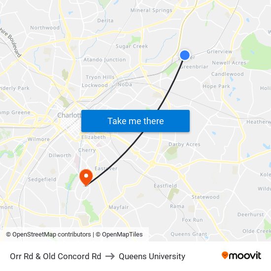 Orr Rd & Old Concord Rd to Queens University map